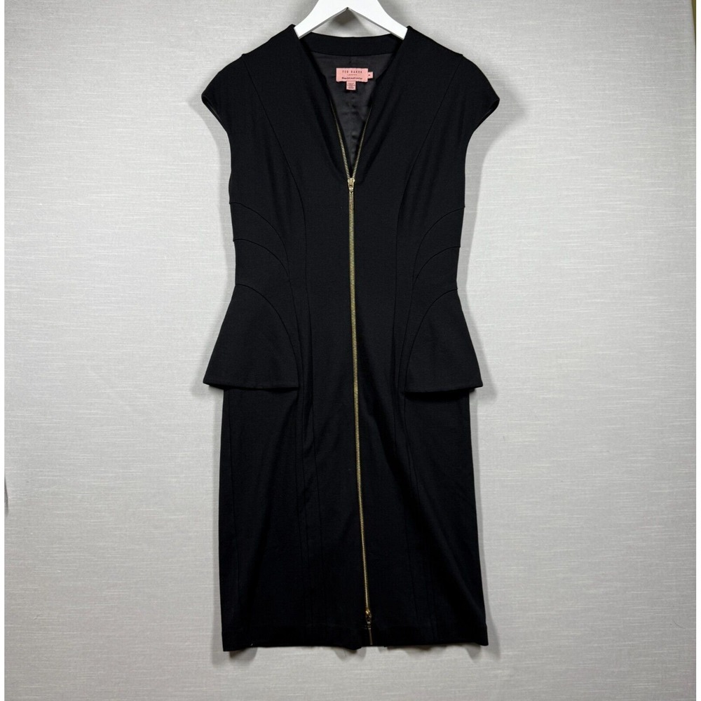 Ted Baker Dress Womens 3 Black Classic Neutral Sleek Evening Cocktail Edgy